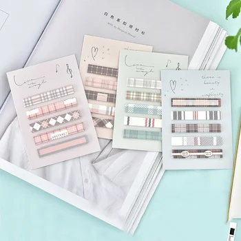 

Vintage Style Grid Stripe Sticky Note Memo Pad Office Planner Sticker Paper Kawaii Korean Stationery Bookmark School Supply