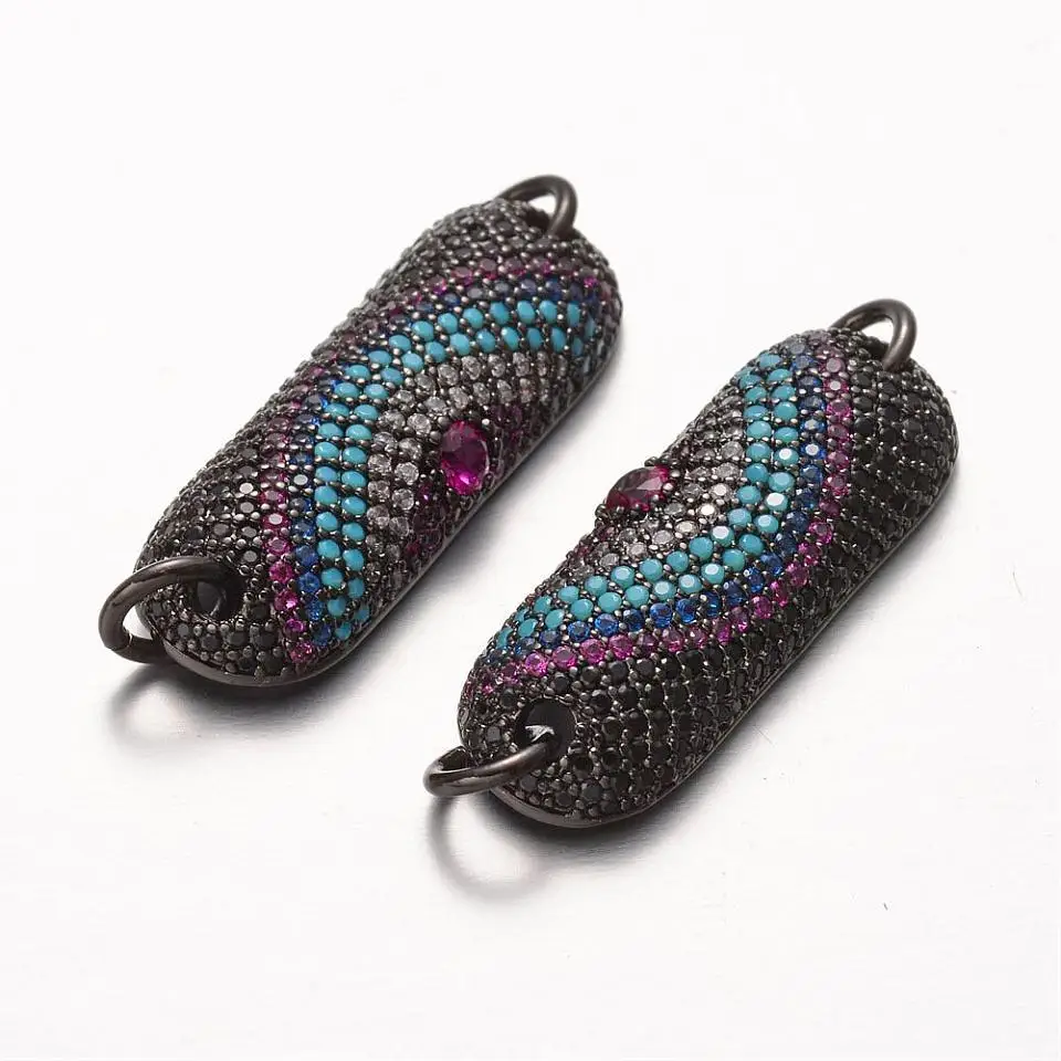 

Rectangle Brass Micro Pave AAA Cubic Zirconia Links, Lead Free & Nickel Free & Cadmium Free, Gunmetal, 28x10x4.5mm, Hole: 4mm