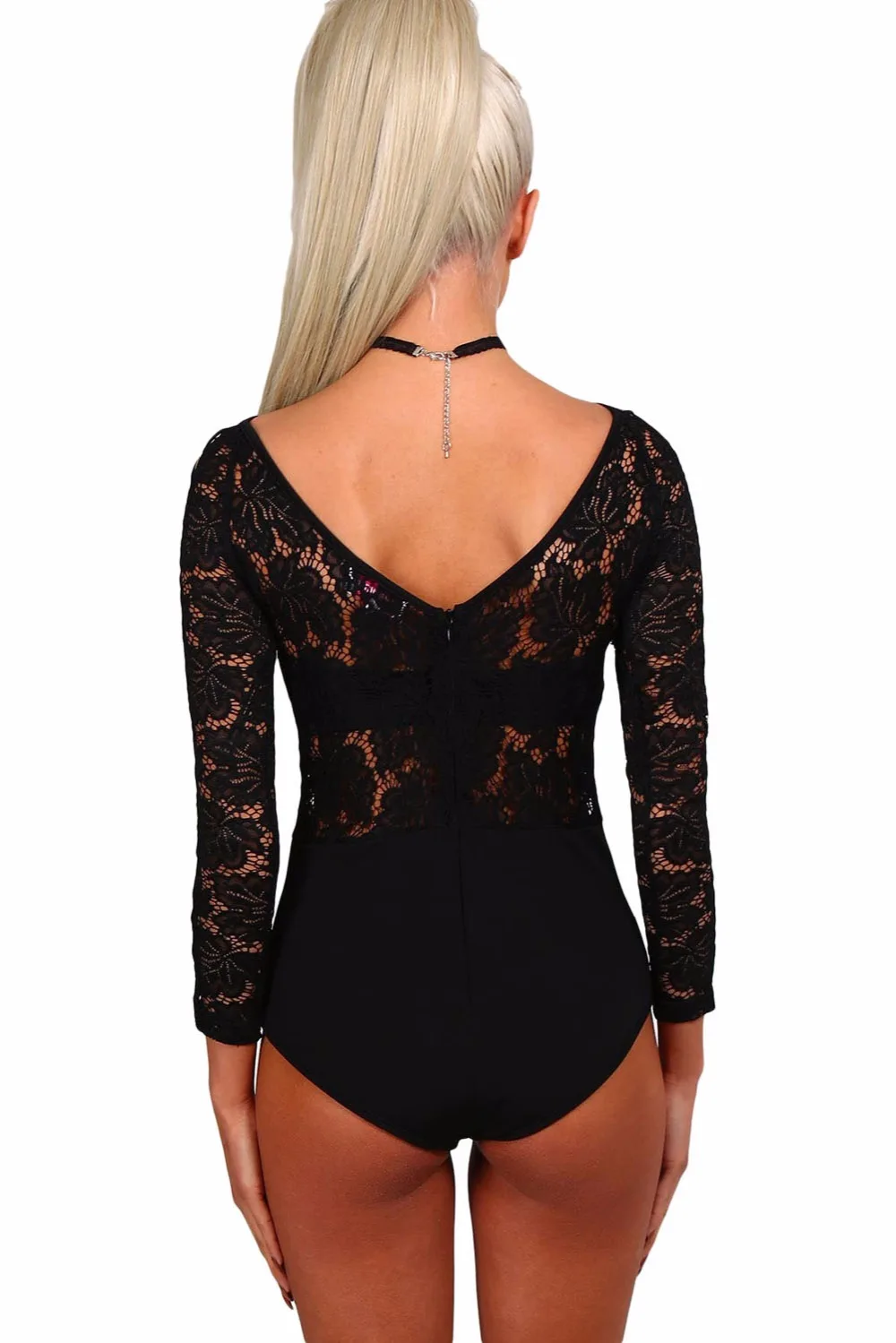 Black-Lace-Lattice-Sleeve-Bodysuit-LC32092-2-3