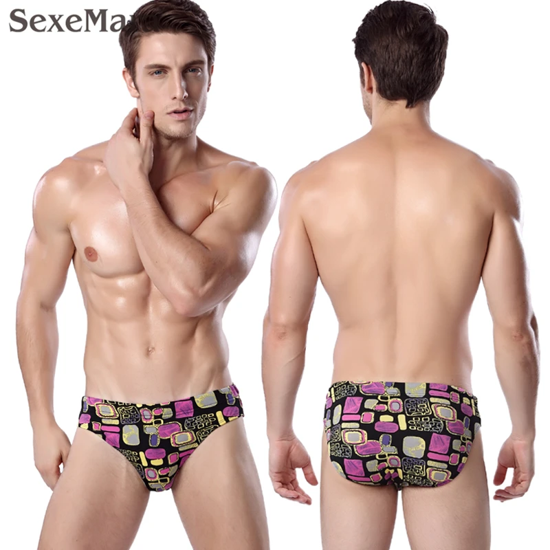 

2019 SexeMara Wholesale Brand swim Briefs Mens Classic Design Elastic Band adjustable ties shorts swim wear Big Plus size 3XL