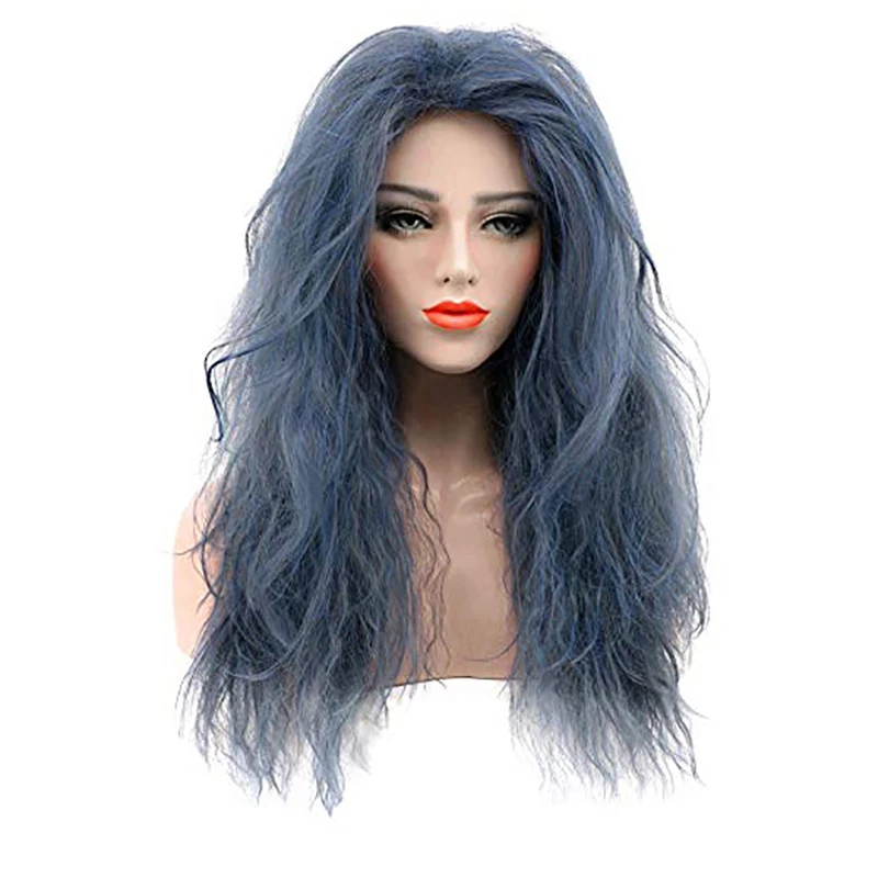 

Hair Cap+ Free Part Long Natural Wave Blue High Temperature Fiber The Witch Synthetic Cosplay Wig For Halloween