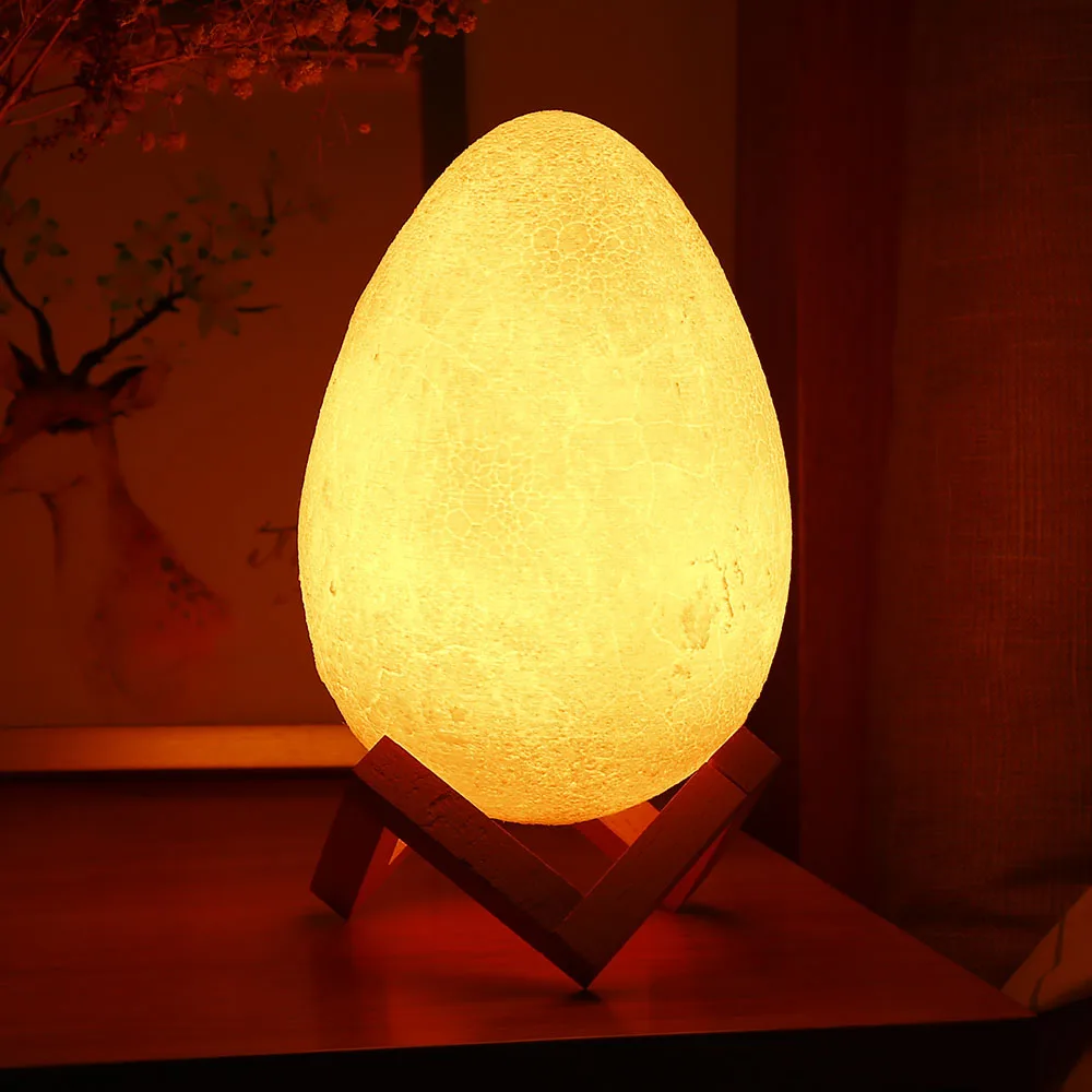 

18CM Multiple Modes Egg Shape Light 3D Printing Night Lamp With a Wooden Frame Table Lights WIth Remote Control For Bedroom