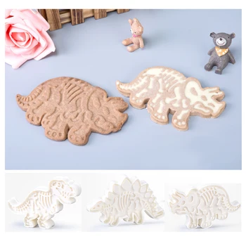 3PCS Dinosaur Cookies Cutter Mold 3D Dinosaur Biscuit Embossing Mould Sugarcraft Dessert Baking Silicone Mold Cake Decor Tool