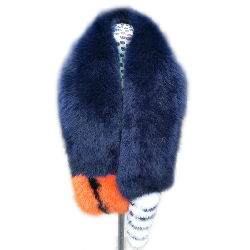 Модный стильный женский зимний теплый шарф, роскошный длинный шарф из натурального Лисьего меха с хвостом, женские меховые шарфы обертывания WJ-01