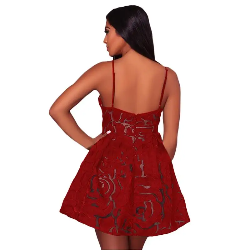 ADEWEL Sexy Deep V Neck Spaghetti Strap Women Lace Dress Elegant Crochet Mini Short Party Dresses  (3)