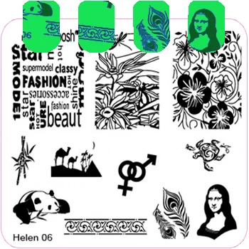Квадратный шаблон для ногтей, цветочный торт, девушка, геометрическая форма, штамповка, маникюрный шаблон, штамп, изображение, пластина - Цвет: helen6