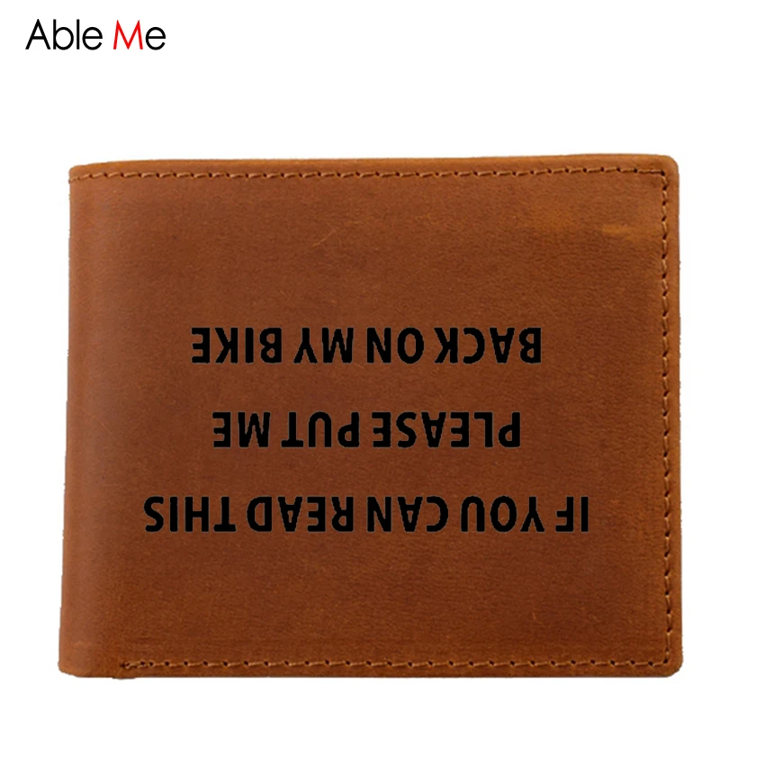 

geniuen Leather Wallets man mini purse with Zip Coin Pocket laser engraved custom picture If You Can Read This Biker Men Wallet