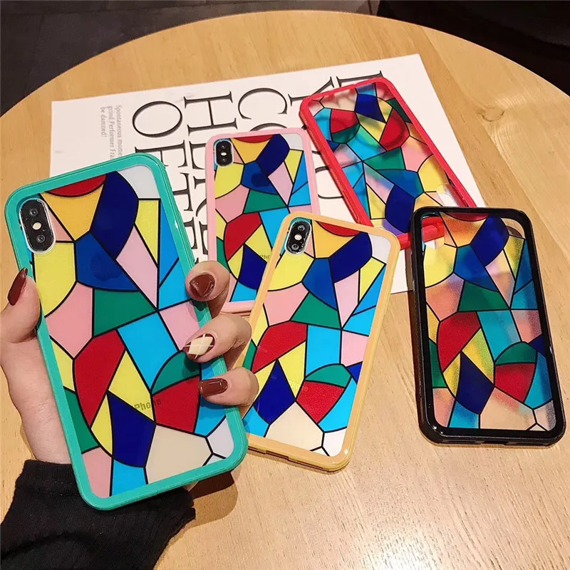 

Fashion Case For iPhone 6 6s 7 8 Plus X XR XS Max Phone Cover for iPhone 7 Case Luxury Rainbow glass shell