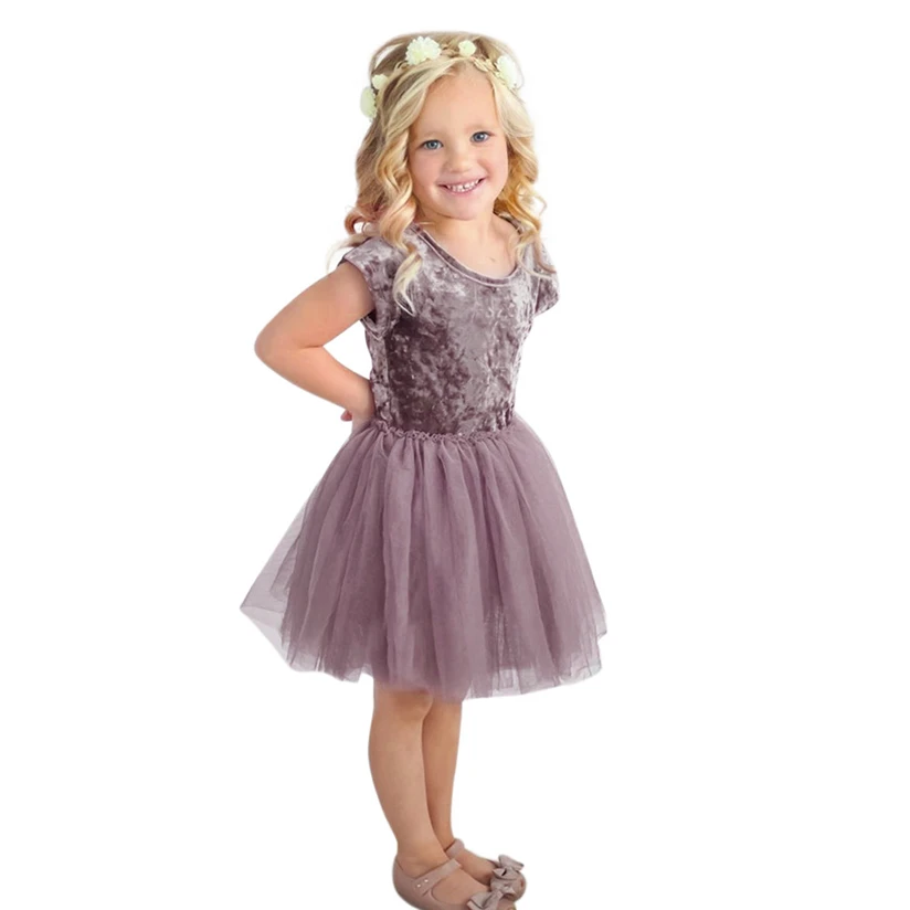 Toddler Infant Baby Girls Dress Solid Pleuche Tutu Tulle Dresses