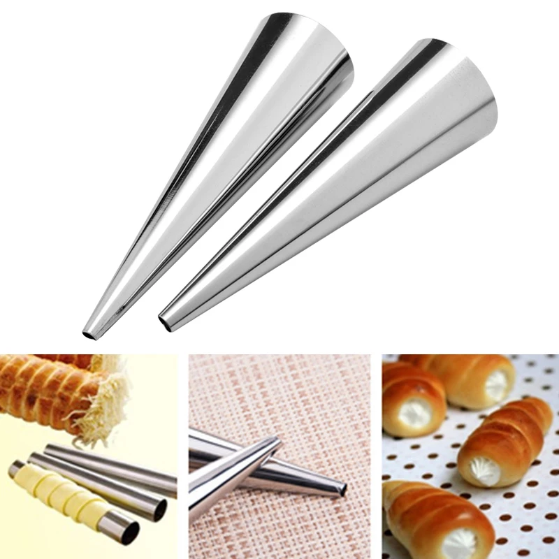 2019 New 5 Pcs Baking Cones Stainless Steel Spiral Croissant Tubes Horn