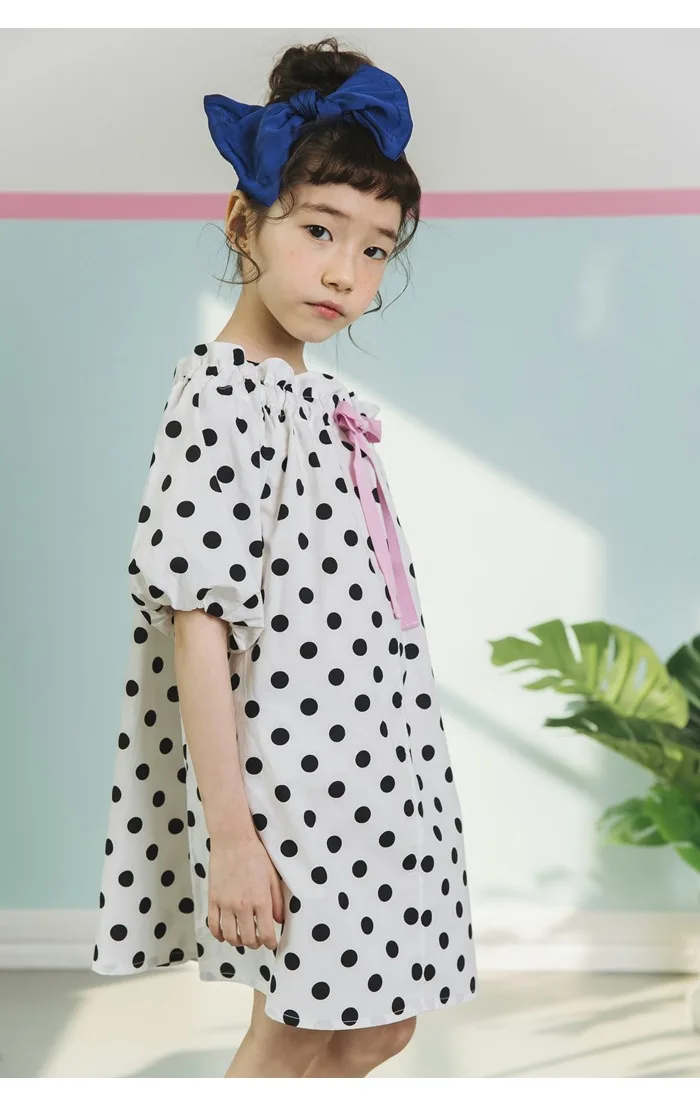 lantern sleeve dot loose kids party dress for girls cotton bow baby dresses clothing girls summer 2018 dress princess clothes (9)