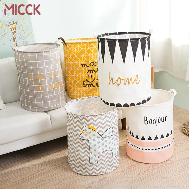 MICCK كبير سلة الغسيل سلة التخزين للطي لعبة تشمس الاطفال للماء المنظم القذرة الملابس القطن الكتان أشتات برميل