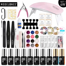 Светодиодная лампа Modelones, набор гелей для ногтей, профессиональные инструменты для нейл-арта, базовое верхнее покрытие, маникюрный набор, 8 цветов, 48 Вт/36 Вт/6 Вт, УФ-лампа, наборы гелей для ногтей