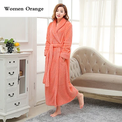 Зимний длинный толстый теплый халат для влюбленных, мужской теплый халат, Коралловое кимоно из рунной шерсти, банный халат, мужской классический халат, мужские фланелевые халаты - Цвет: Women Orange