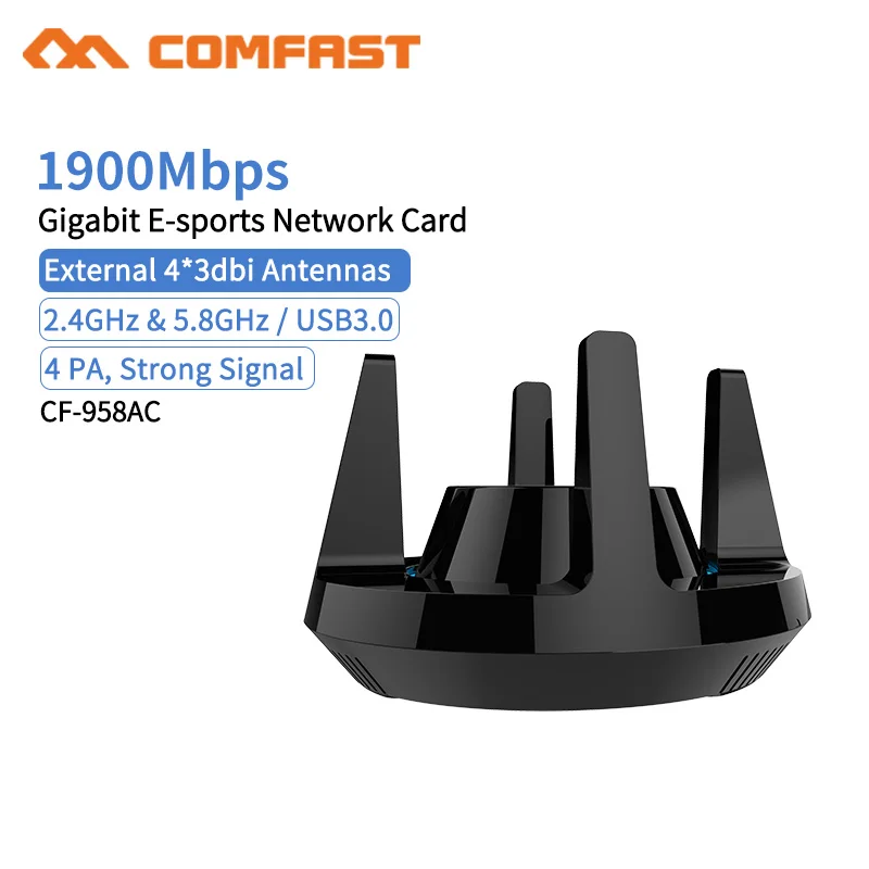 

Comfast CF-958AC High Power PA Wifi Adapter 1900Mbps Gigabit E-Sports Network Card 2.4Ghz+5.8Ghz USB 3.0 PC Lan Dongle Receiver