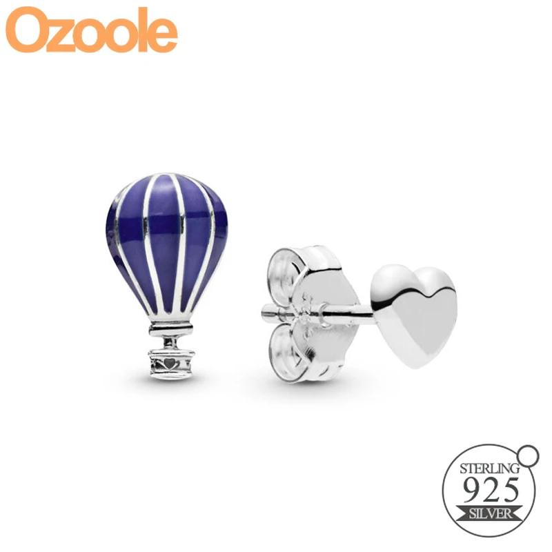 

2019 Summer Authentic 925 Sterling Silver Hot Air Balloon & Heart Stud Earrings Fit European Charm Original Jewelry Women