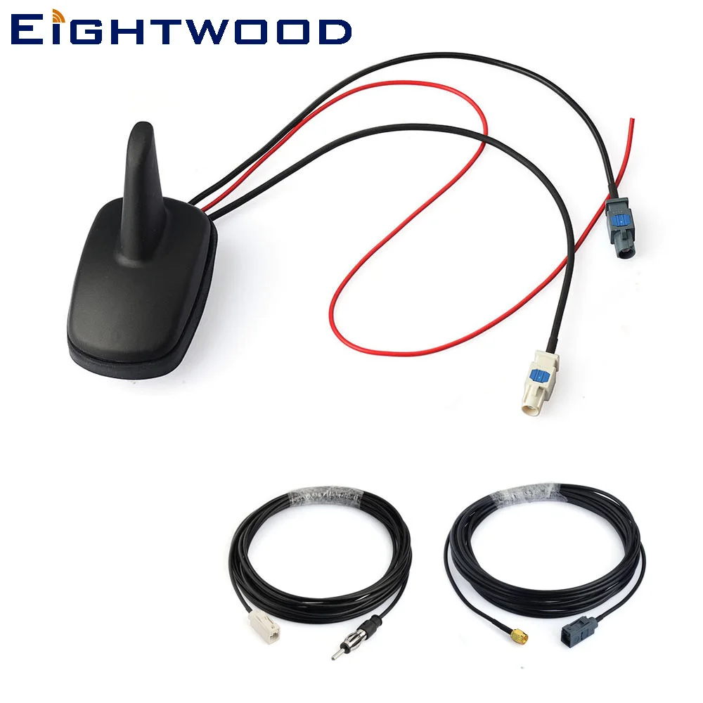 

Eightwood Car DAB+FM Radio Stereo Amplified Aerial Roof Mount Shark Fin Antenna+Replacement Cable Kit for Kenwood Pioneer JVC