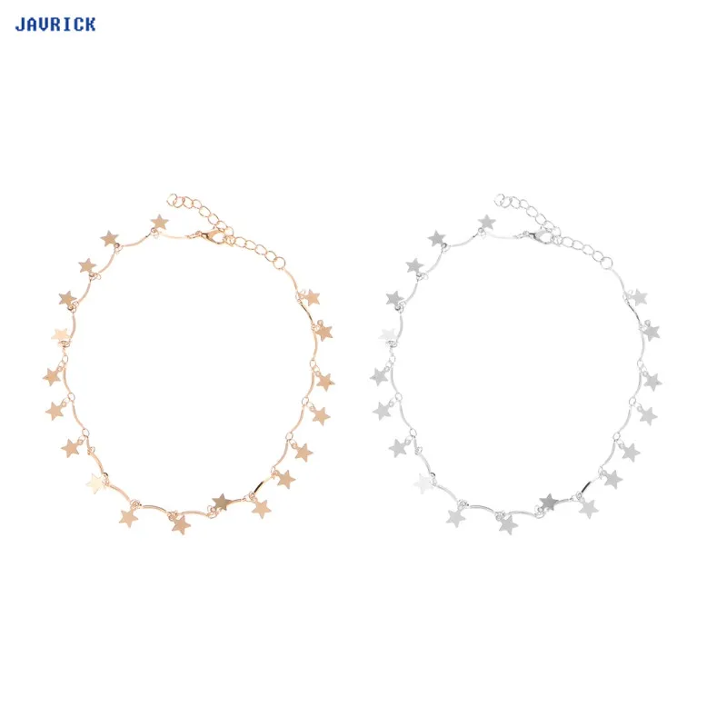 

JAVRICK Falling Stars Sequins Chokers Metal Dangle Star Short Collarbone Necklace Women