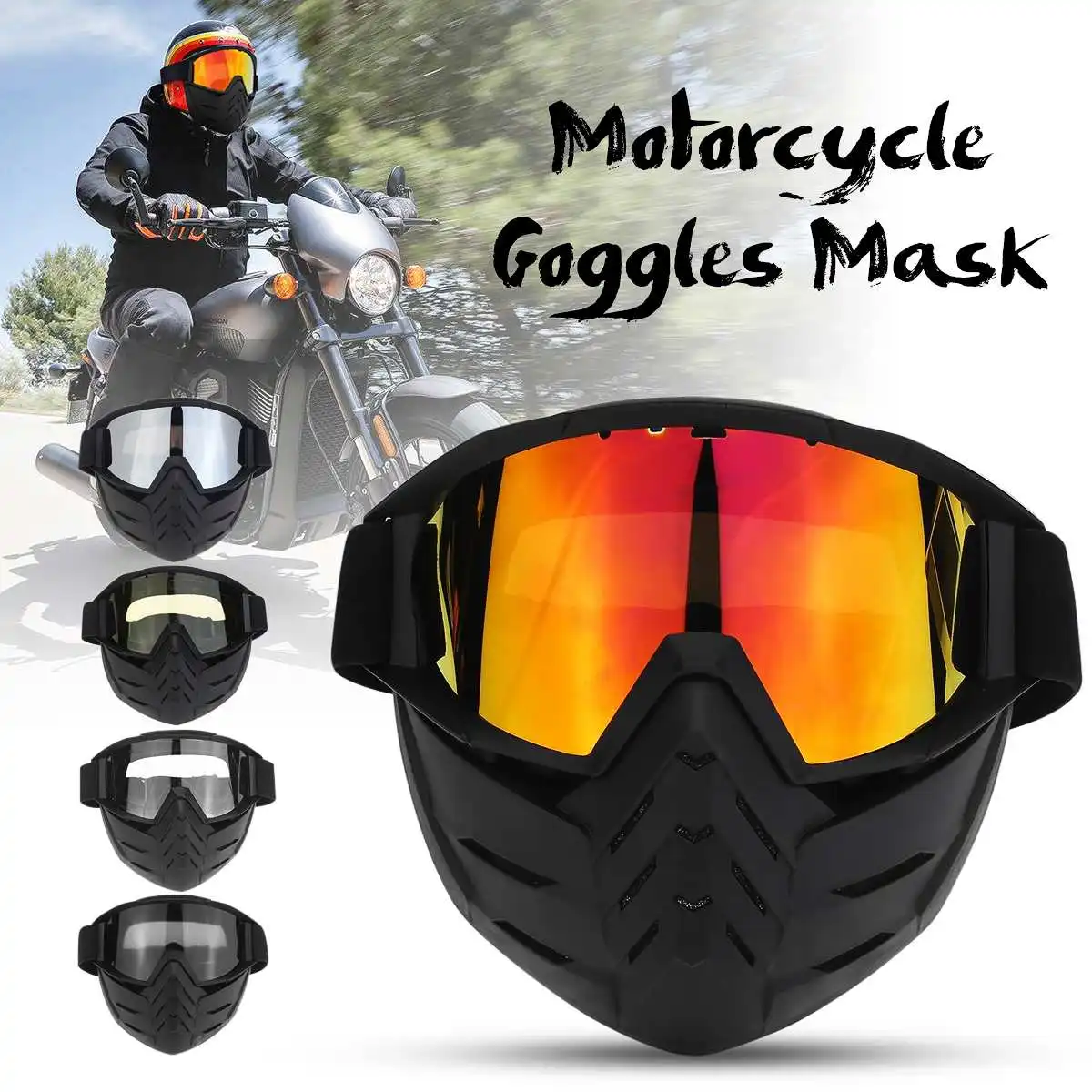 Mask Motorcycle Face Mask Goggles PC Lens Riding Scooter Detachable Modular Open Face Goggle Helmets Vintage Glasses