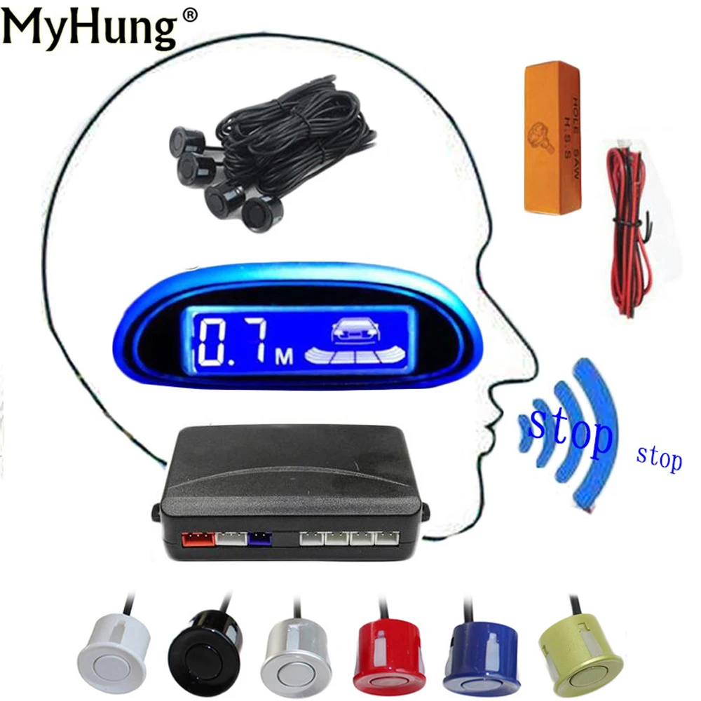 

Car LED Parking Sensor With 4 Sensors Cars Blue Screen Sensor Reverse Assistance Radar Monitor Parking System Car Styling