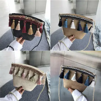

Women Ladies Fashion Weave Cross Body Messenger Tassel Shoulder Bag Tote Handbag