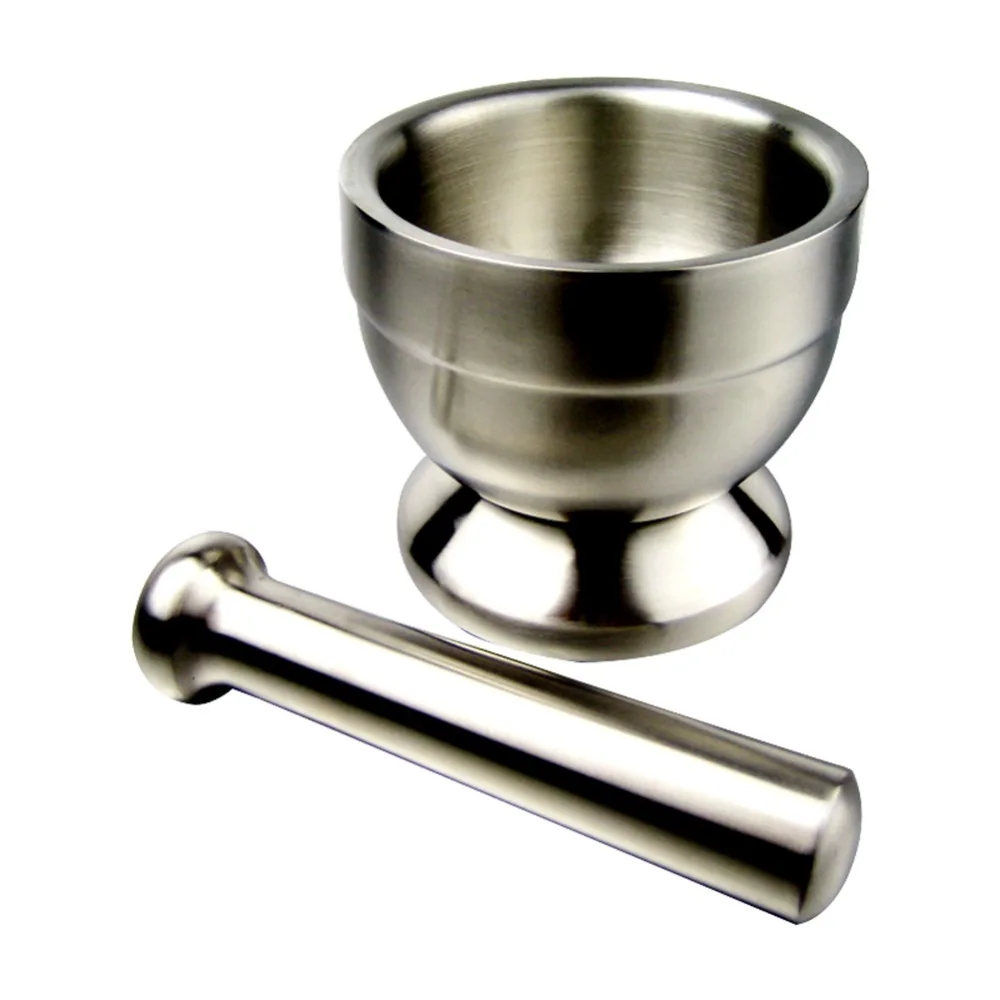  1 Pieces Double Stainless Steel Mortar and Pestle Pedestal Bowl Kitchen Garlic Pugging Pot Herb Mills Mincers GD23 