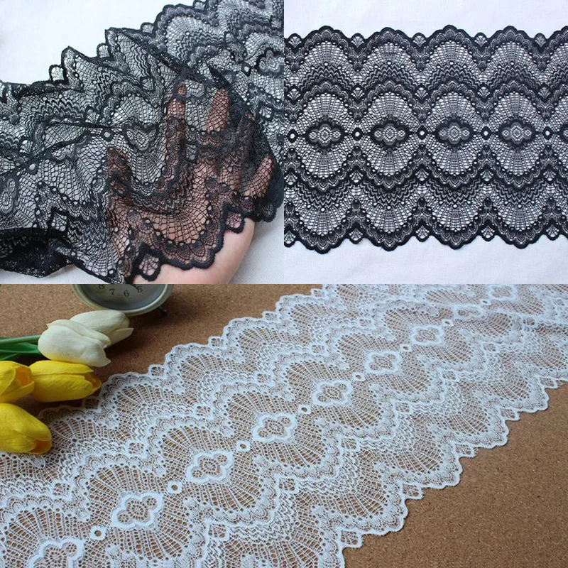 Buy 23cm width White Black Elastic Lace Trim Accessory