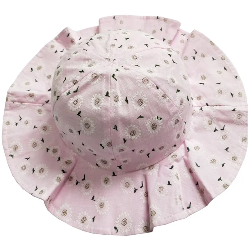 Новая Летняя шляпка для девочки Платья с цветочным принтом; детская шляпа для защиты от солнца из хлопка детское ведро Кепки s осенний Детский костюм: Защита от солнца девочки-мальчики пляжный навес Шапки - Цвет: Pink sun hat