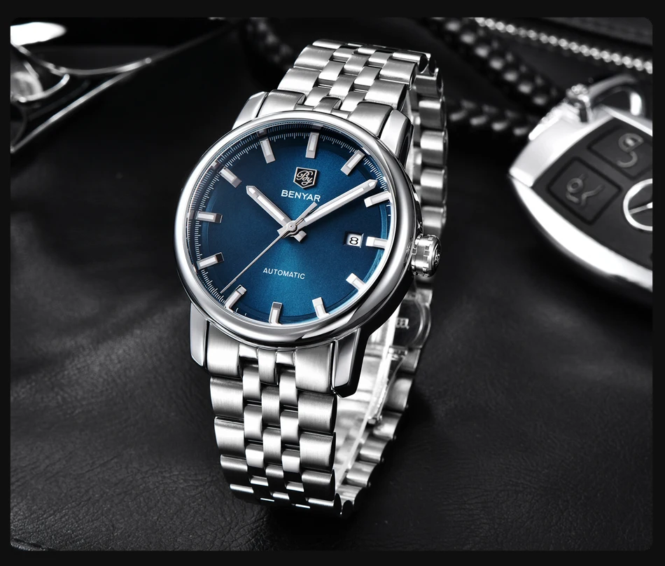 BENYAR новые деловые мужские механические часы водонепроницаемые из натуральной кожи брендовые Роскошные автоматические наручные часы Relogio Masculino