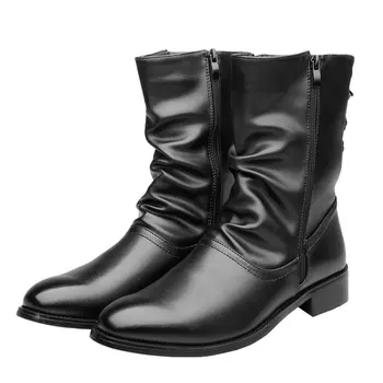 

Men's Boots Men Desert Boot Mid-Calf Genuine Leather Boots Men's Zipper Men Winter Shoes Round Toe Motorcycle Boots' Army Black