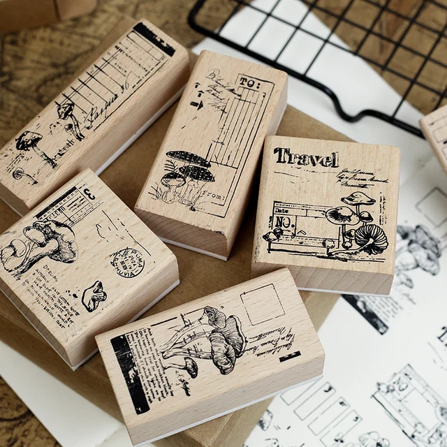 Wooden Travel stamps planning rubber wood stamp craft label kids Seal