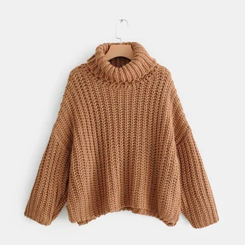 

Spring casual sweater female solid color high-necked long-sleeved sweater loose