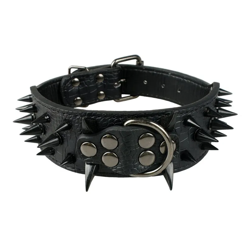 

Spiked Pet Dog Collar Leather Adjustable Belt 2 inch Wide For Pitbull Bulldog Shepherd Big Dog Collar for Medium Large Dog Puppy