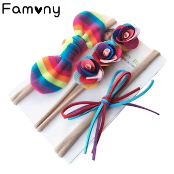 

3Pcs/Set Rainbow Nylon Fine Headband Flower Mermaid Glitter Hairbows Elastic Head Bands For Baby Girls Headband Hair Accessories