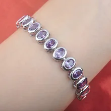 Элегантный дизайн Фиолетовый Цирконий штампованный 925 серебро для женщин звено цепи браслет 7-8 дюймов OS0164