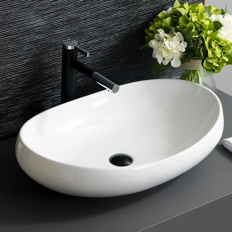 Europe Vintage Style Ceramic wash basin wash basin black ceramic basin oval white counter top wash basinjpg (6)