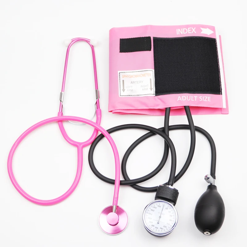 Pink Color Blood Pressure Monitor BP Cuff Stethoscope Arm Aneroid Sphygmomanometer with Cute Stethoscope