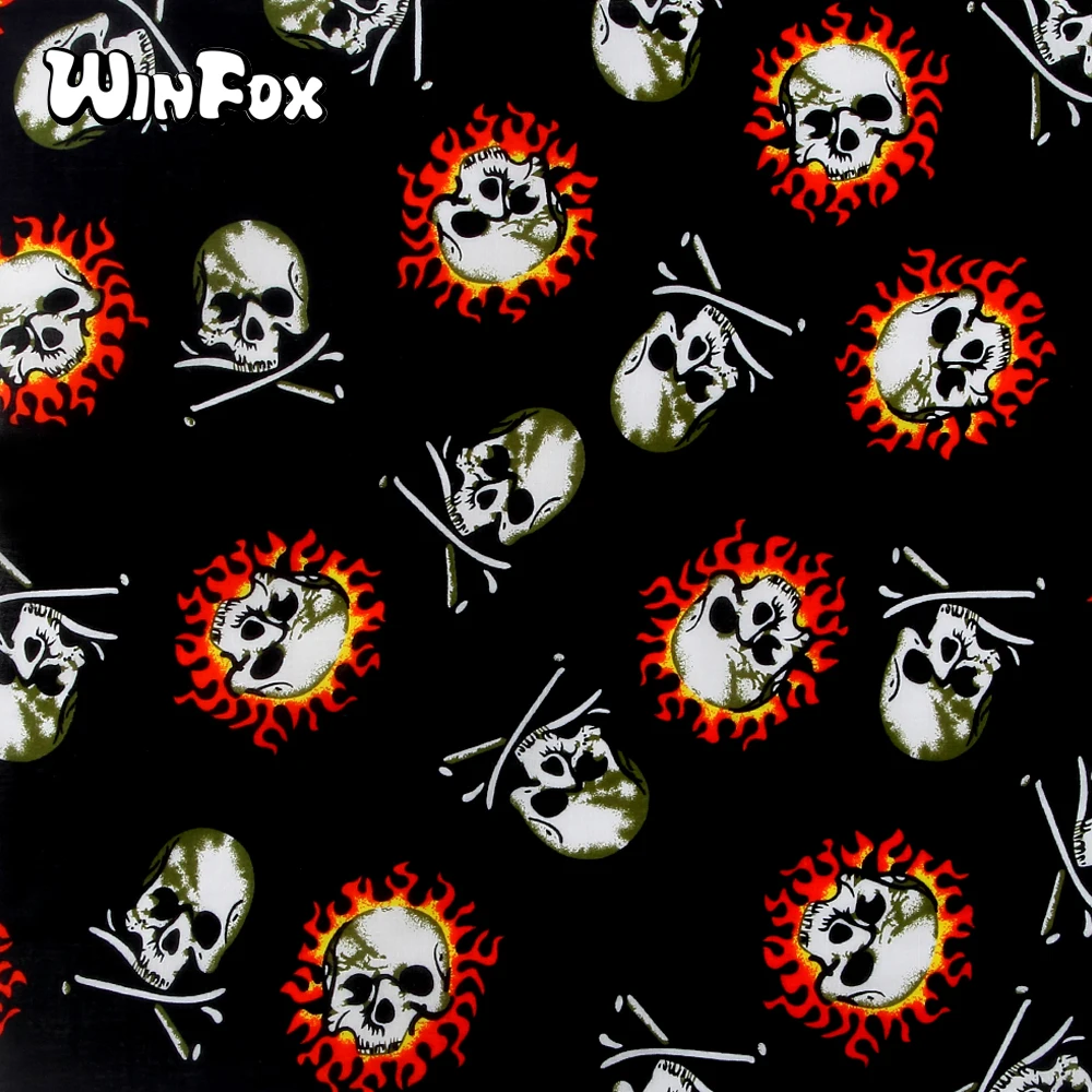 

Winfox 100% Cotton Hip Hop Skull Black Flame Bandanna Headwear Hair Band Scarf Neck Wrist Wrap Band Headtie For Women Mens