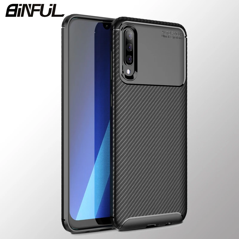 Чехол для Samsung Galaxy A50 A30 Мягкая силиконовая задняя крышка из углеродного волокна A10