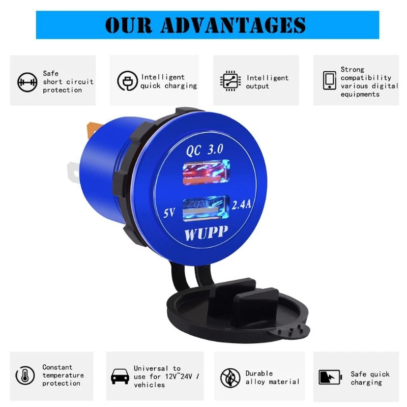 Car Quick Charger QC 3.0 Power Adapter Dual USB Vehicle DC 12 V-24 V Cigarette Socket Lighter 2 port For iPhone Android