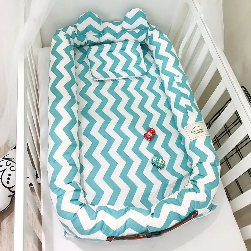 Baby Co спальные кроватки для новорожденных Мягкие хлопковые детские гнезда люлька Моисей Корзина кровать для путешествий толстый матрас для колыбели - Цвет: Blue Wave