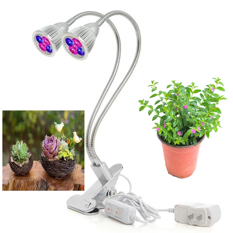 LED Grow Light Dual Head Clip Desk Lamp Full Spectrum with 360 Degree Flexible Gooseneck Light for Office Home Indoor Plants