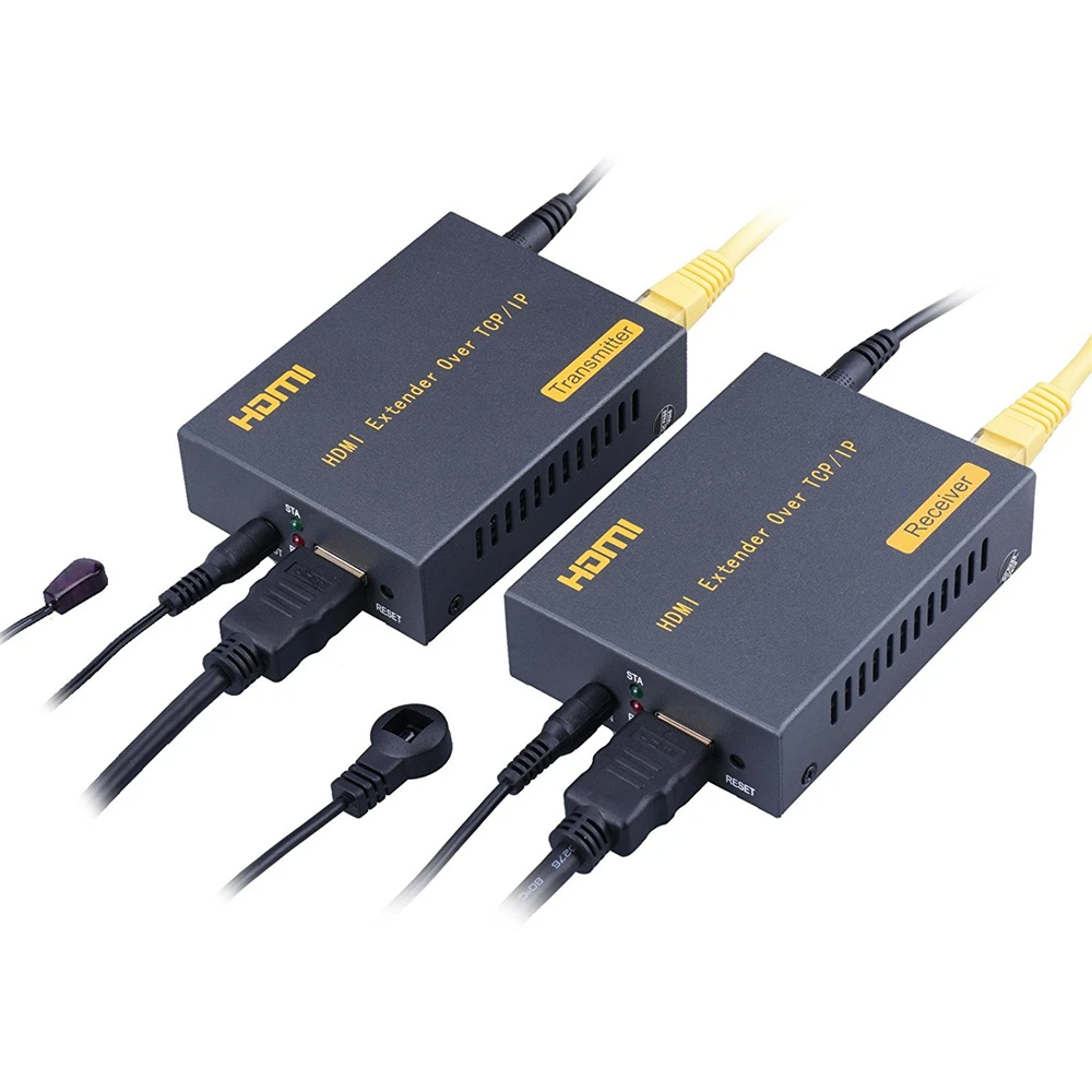 

2020 Best IP HDMI extender 200m Over CAT5e CAT6 Cable RJ45 Ports HDMI Extender TX RX Network 1080P HDMI extender IR over TCP IP