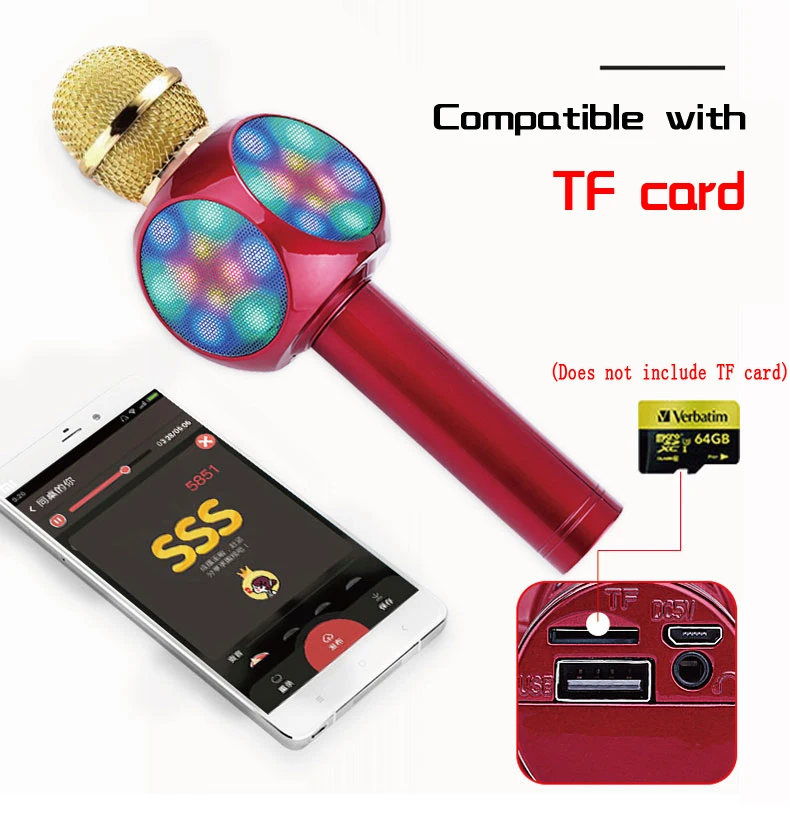 WS1816 Bluetooth микрофон динамик беспроводной домашний микрофон модная вспышка светодиодный светильник ручной микрофон для мобильного телефона музыкальный плеер