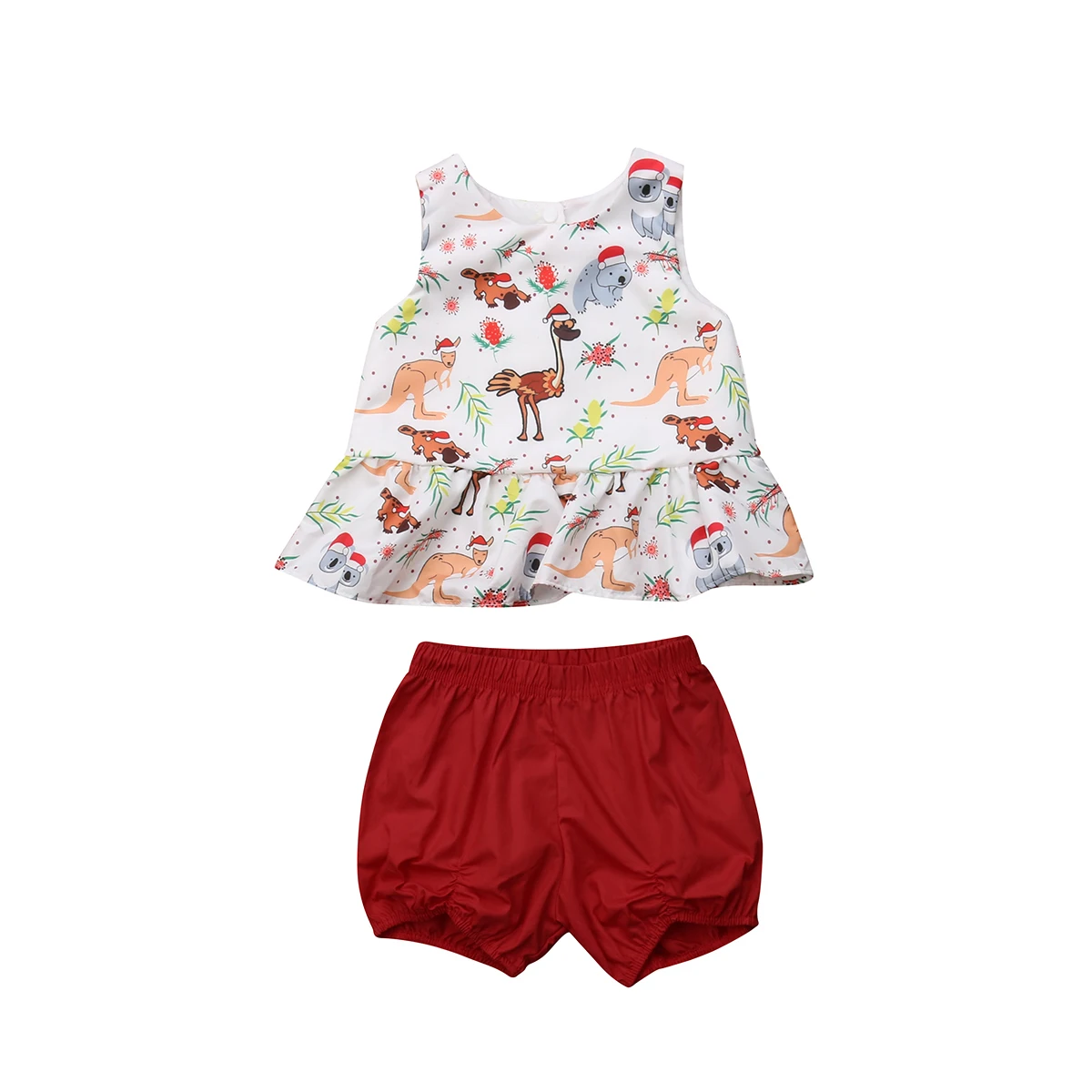 

Toddler Baby Kids Girl Christmas Animals Print Sleeveless Tops Dresses Solid Short Pants Outfits Set Clothes 2019