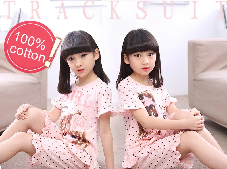 Summer Children's Sleepwear Cotton Short-sleeves Shirt and Pant Suit Girls Family Pajamas Kids 3-12T Pyjamas Children Costumes cheap plus size pajama sets