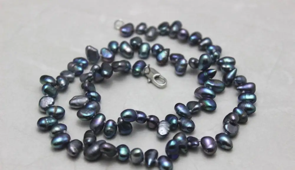 

Fresh water pearl necklace black baroque 6x8mm 17 Metal clasp