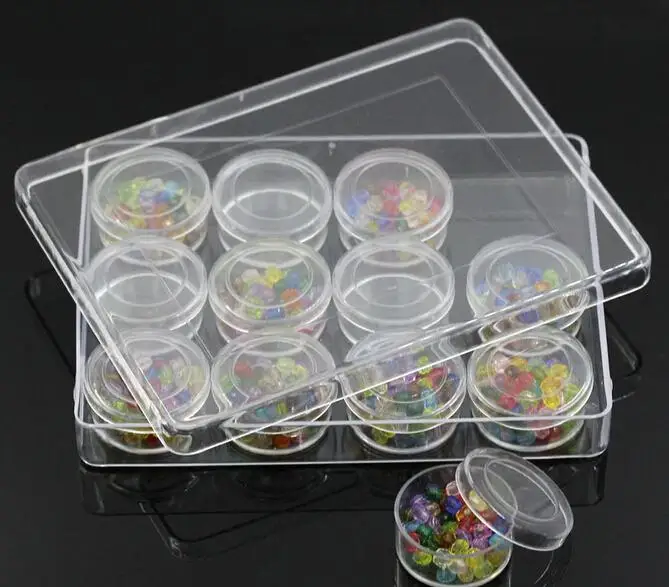 New 2016 Clear Plastic Jewelry Storage Box With 12 Small Round