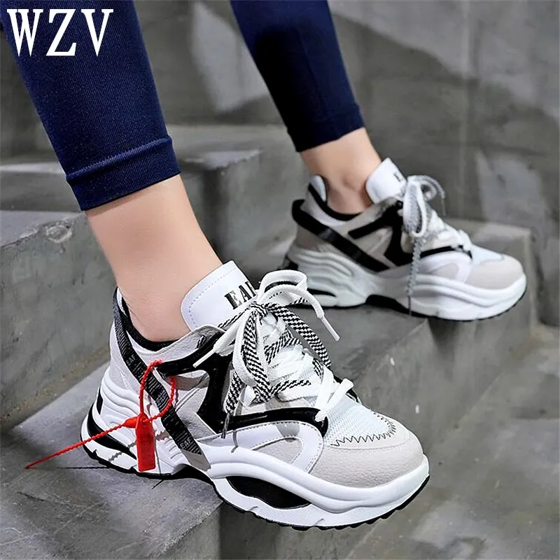 

Stylish Women Shoes Increasing INS Ulzza Harajuku Sneakers Cushioning Height Platform Breathable Wave Sports Walking