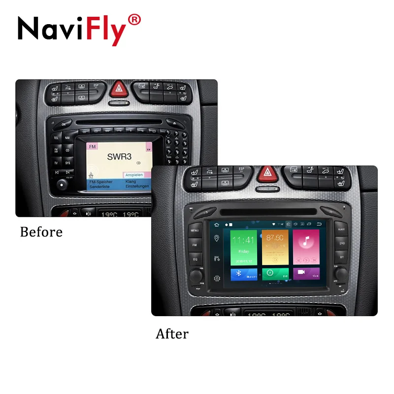Sale NaviFly 7 inch 2 din Android 8.0 car dvd radio GPS for Mercedes Benz W209/W203/W168/M/ML/W163/W463/Viano/W639/Vito/Vaneo 1